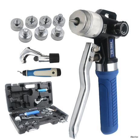 iGeelee Copper Tube Expander Hydraulic Tube Swaging & Expanding Tool Kit Range 3/8" to 11/8" with 7 Heads Kit