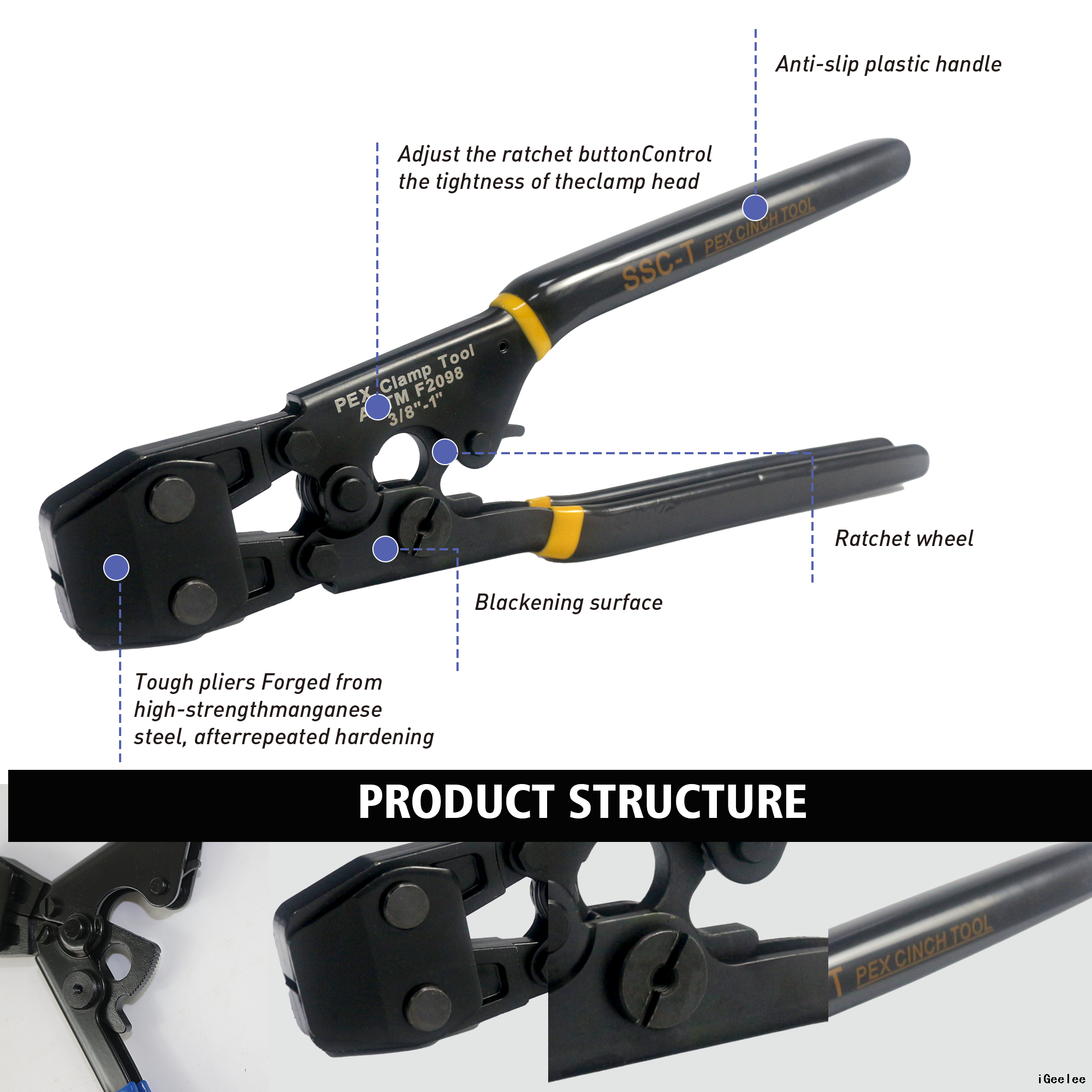 iGeelee Pex Clamping Tools SSC-T for stainless steel clamps for 5/8