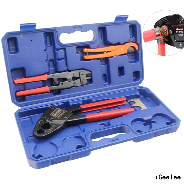 IGeelee Combo Angle Head PEX Pipe Crimper Kit for 1/2" & 3/4" for All US F1807 Standards Copper Rings